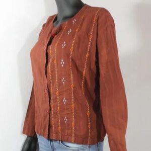 Vintage India Import Women's 100% Cotton Long Sleeve Blouse, Size S-M
